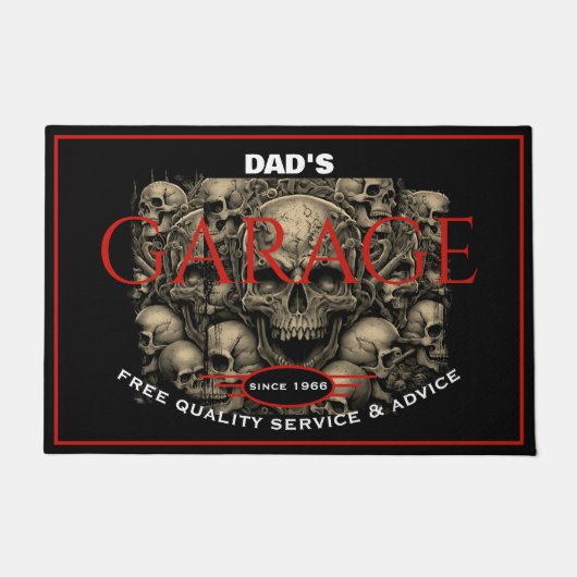 Garage Any Name Always Open Skulls Black Red Deurmat (Voorkant)