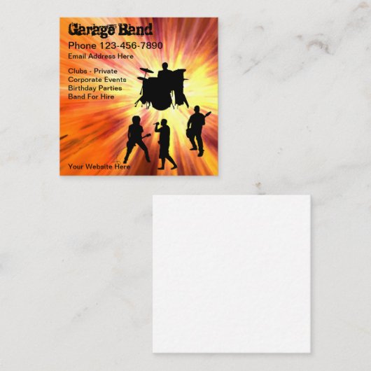 Garage Band Rock en Roll Vierkante Visitekaartje (Voorkant / Achterkant)