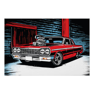 Garage Beest Rood Pop Art Cruiser Perfect Poster