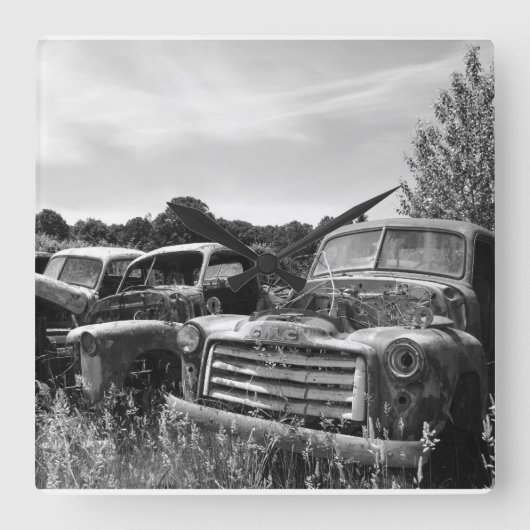 Garage Clock Old Truck Wall Clock Vierkante Klok (Voorkant)