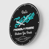 Garage Dad's Any Name Fixing Turquoise Black Funny Grote Klok (Hoek)