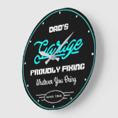 Garage Dad's of Any Name Fixing Turquoise Black Grote Klok (Hoek)