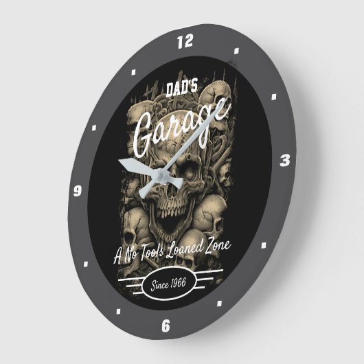 Garage Dad's of Any Name Skulls Zwart Grijs Grote Klok (Hoek)