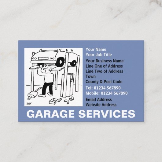 Garage Diensten Cartoon Visitekaartje (Voorkant)