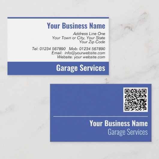 Garage Diensten QR Code Zakelijke Kaart Visitekaartje (Voorkant / Achterkant)