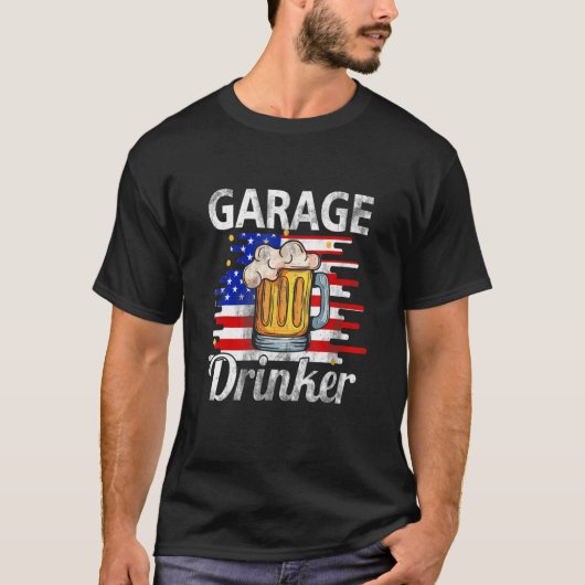 Garage Drinker op 4 juli Amerikaanse vlag T-shirt (Voorkant)