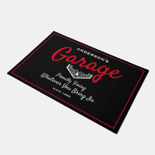 Garage Elke naam Funny Gezegde Black Red Deurmat (Schuin)