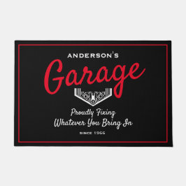 Garage Elke naam Funny Gezegde Black Red Deurmat