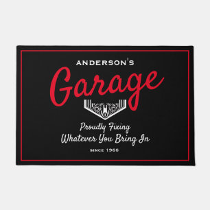 Garage Elke naam Funny Gezegde Black Red Deurmat