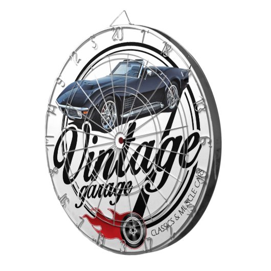 Garage met zwarte corvette Dartbord (Voorkant Rechts)