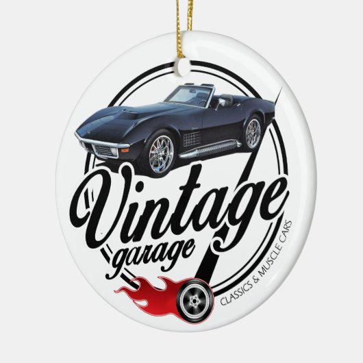 Garage met zwarte corvette Keramisch Ornament (Links)