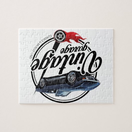  Garage met zwarte corvette Legpuzzel (Horizontaal)