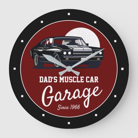 Garage Muscle Pap of Willekeurige naam Rood Zwart Grote Klok (Voorkant)