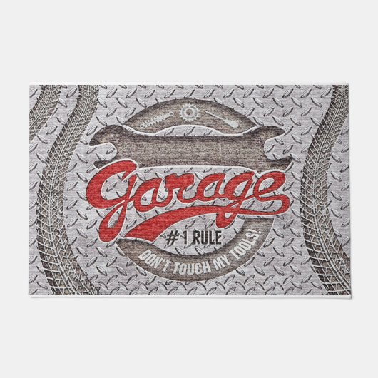 Garage Rules Doormat, Funny Cool Garage Deurmat (Voorkant)