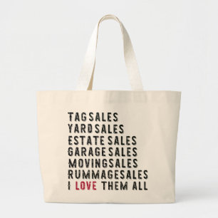 Garage Rummage Label Yard Estate Moving Sale Lover Grote Tote Bag