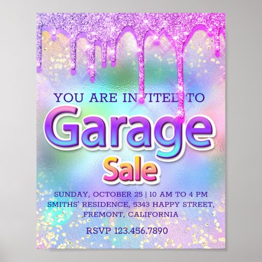 Garage Sale Glitter Drips Holografisch Home Roze Poster (Voorkant)