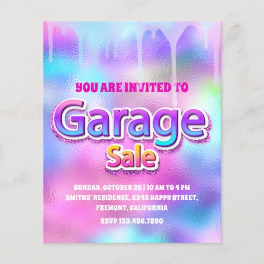 Garage Sale Holographic Pink Glitter Drip Flyer (Voorkant)