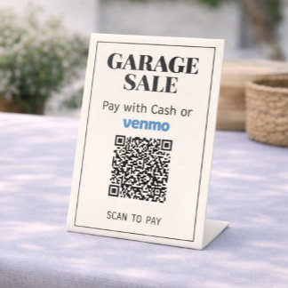 Garage Sale QR-code bord | Venmo & contante betali Reclamebord Met Voetstuk