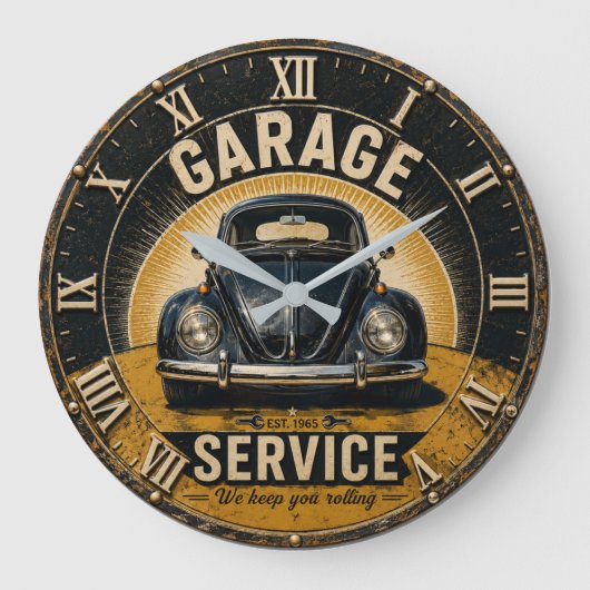 Garage Service Classic Beetle Mechanic Workshop Grote Klok (Voorkant)