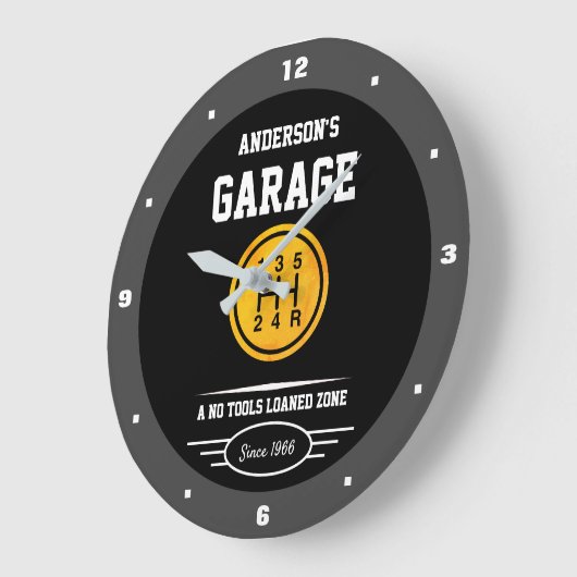 Garage Slogan Any Name Gold Car Gear Shifter Knop Grote Klok (Hoek)