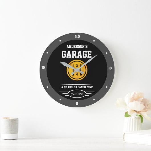 Garage Slogan Any Name Gold Car Gear Shifter Knop Grote Klok (Huis)
