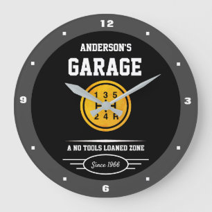 Garage Slogan Any Name Gold Car Gear Shifter Knop Grote Klok
