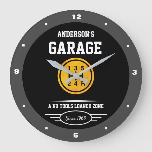 Garage Slogan Any Name Gold Car Gear Shifter Knop Grote Klok (Voorkant)