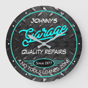 Garage voor elke naam Turquoise op diamantBord Grote Klok