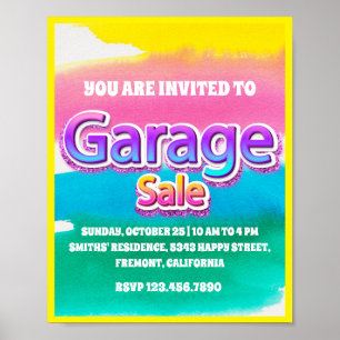 Garage Yard Sale Roze Glitter Pastel Stripes Poster