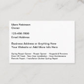 Garagedeur reparatie- en onderhouds Visitekaartjes (Achterkant)