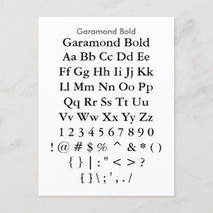 Garamond Bold - voorbeeldvel voor Zazzle Font Briefkaart