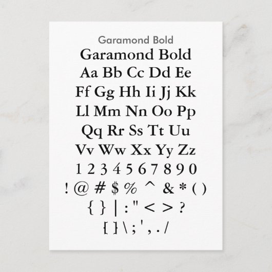 Garamond Bold - voorbeeldvel voor Zazzle Font Briefkaart (Voorkant)