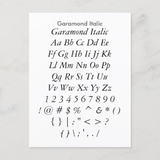 Garamond Italic - voorbeeldvel voor Zazzle-lettert Briefkaart