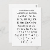 Garamond Roman - het Blad van de Steekproef van de Briefkaart (Voorkant / Achterkant)