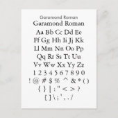 Garamond Roman - het Blad van de Steekproef van de Briefkaart (Voorkant)
