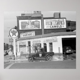 Garantie & Benzinepomp, 1940. Oude foto Poster