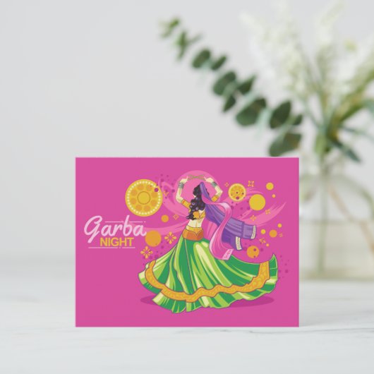 Garba Night Dancer, roze Uitnodiging Briefkaart (Staand voorkant)