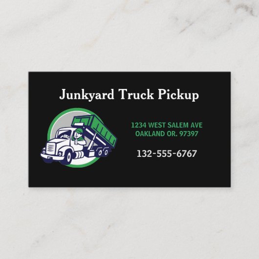 Garbage Junkyard Pickup Cartoon Guy Visitekaartje (Voorkant)