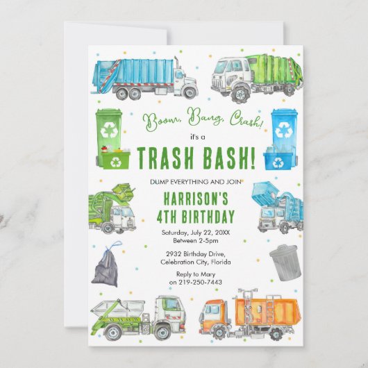 Garbage Trash Truck Birthday Invitation Kaart (Voorkant)
