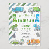 Garbage Trash Truck Birthday Invitation Kaart (Voorkant / Achterkant)