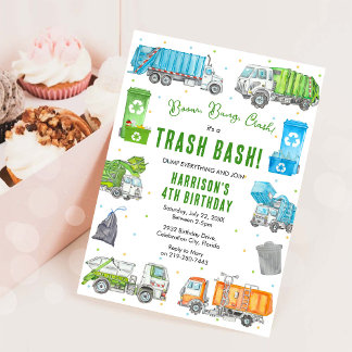 Garbage Trash Truck Birthday Invitation Kaart