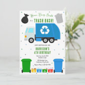 Garbage Trash Truck Birthday Invitation Kaart (Staand voorkant)