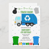 Garbage Trash Truck Birthday Invitation Kaart (Voorkant / Achterkant)