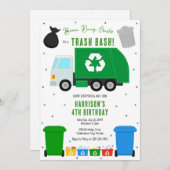 Garbage Trash Truck Birthday Invitation Kaart (Voorkant / Achterkant)