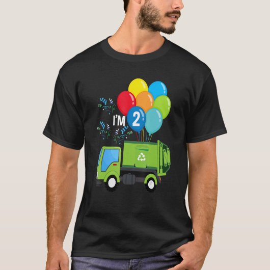 Garbage Truck 2e Birthday Vehicle Green Balloons T-shirt (Voorkant)