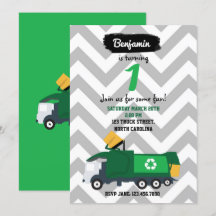 Garbage Truck Birthday Invitation for Boy of Girl