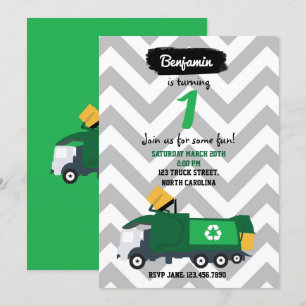 Garbage Truck Birthday Invitation for Boy of Girl Kaart