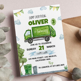Garbage Truck Birthday Invitation Kaart