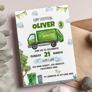 Garbage Truck Birthday Invitation Kaart