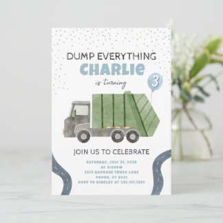 Garbage Truck Birthday Party Invitation Kaart